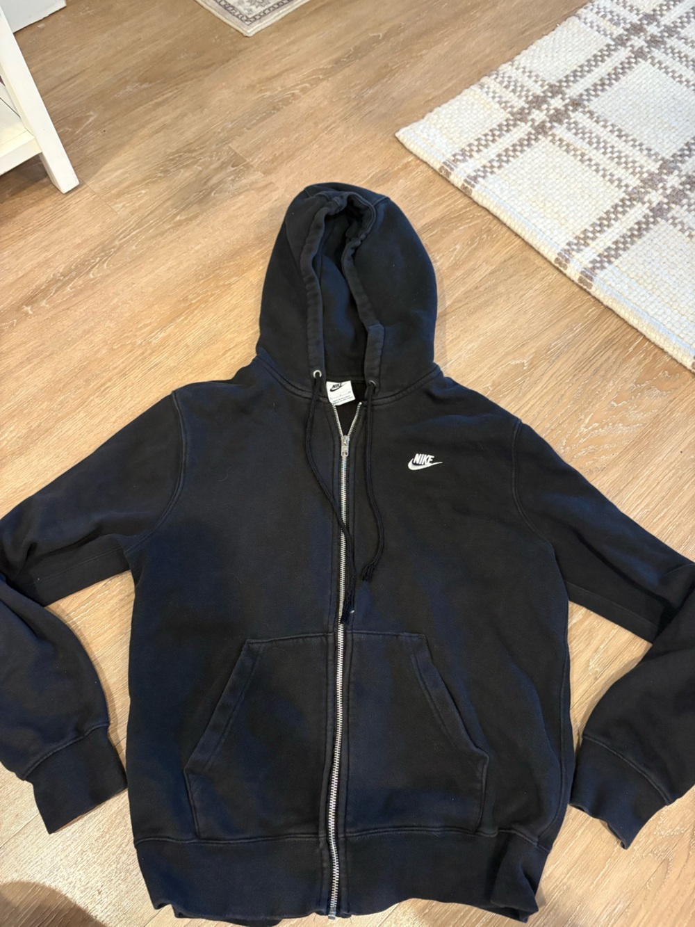Nike Black Zip Hoodie with White Swoosh Tag
